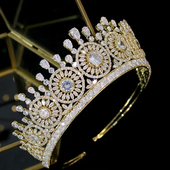 Elegant Vintage Zirkonia Guld Diademer, Bridal Guld Tiara, Luksus Bryllup Tiara Krone