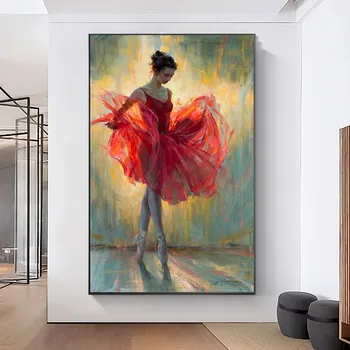 Elegante Ballet Danser Pige Lærred Maleri Rød Nederdel Ballerina Plakat og Print Væg Kunst Billeder til stuen Home Decor
