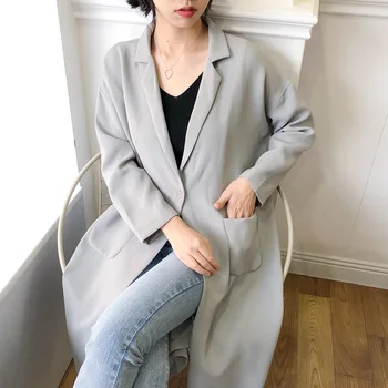 Elegante Jakkesæt Krave over-the-Knæ-Lange Trench Coat Kvinder 2019 Nye Stil Efteråret koreansk-stil Frakke