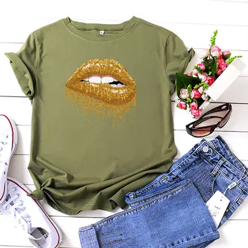 Elimiiya Munden Print Bomuld kortærmede T-Shirt til Sommeren Kvinder O-Neck Plus Size t-shirt Toppe dametøj 2021 Graphic Tee
