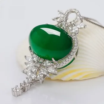 Emerald Grøn Agat Vedhæng Kvinder Sølv Farve S925 Halskæde Jade Vedhæng Smykker Emerald Bizuteria turkis Ædelsten
