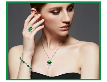 Emerald Grøn Agat Vedhæng Kvinder Sølv Farve S925 Halskæde Jade Vedhæng Smykker Emerald Bizuteria turkis Ædelsten