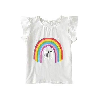 Emmababy Kids Baby Pige T-shirt Rainbow Unicorn Print Flyvende Ærme Rund Hals Toppe til fødselsdagsfest Ferie Fotografering