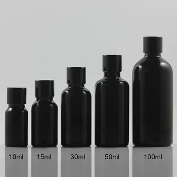 Engros 50stk 30 ml skinnende sort dropper glas flaske med sort metal hætte, sort 30 ml glas æterisk olie flaske engros