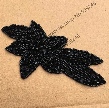 Engros-beaded sort blomst applikation til tøjet skuldre dekoration stjerne-form crystal trimmer til kjole tøj tilbehør