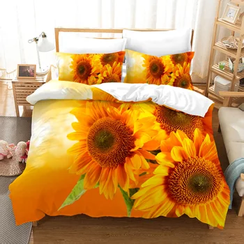 Enkel Chrysanthemum Bedding Set Luksus Duvet Cover Sæt Solsikke Dynen Dække Digital Udskrivning Steg Sengelinned Mode Design