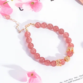 Enkel og Fashionable Krystal Materiale Beaded Armbånd til Kvinder Naturlige Pink Jordbær Crystal Held og lykke Fine Smykker Gaver