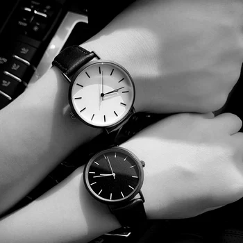 Enmex cool stil par armbåndsur Kort mode, enkel, elegant Sort og hvid rustfrit stål quartz ur mode ur