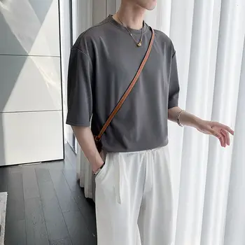 Ensfarvet O-neck T-shirt Mænd koreansk Mode Løs Casual Skjorte Mænd Harajuku Streetwear Britisk Stil, Kort-langærmet T-shirt til Mænd