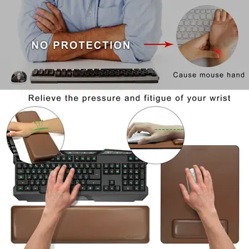 Ergonomisk musemåtte Indstille Tastaturet Håndled Hvile Pad og Musemåtter med Wrist Support,Pu Læder med Memory-Skum Letvægts Komfortable