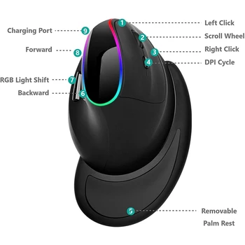 Ergonomisk Vertikal Mus Wireless Gaming Mouse Genopladelige Rgb Led-Baggrundsbelyst Hånd Mus til Computer
