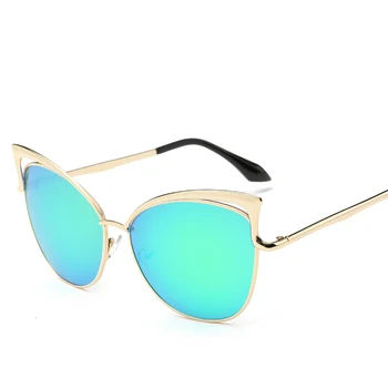 ERILLES Metal Luksus Mærke Solbriller Dame Sexet Kat Øjne Spejl Reflekterende solbriller Til Kvinder Retro Vintage Brillerne UV400