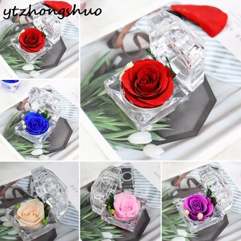 Eternal Rose Flower Ring Box Bryllup Engagement Real Bevaret For Evigt Steg Blomst Tilfælde Gave Til Kærlighed Smykker Vise Indehaver
