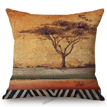 Etniske Afrika Design Mønster Olie Maleri Kunst Afrikanske Prairie Home Dekorative Sofa Pude Dække Mode Linned Smide Pudebetræk
