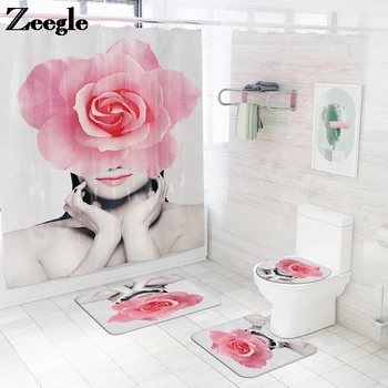 Europa Style Pige Trykt Badeværelse Badekar Mat Home Decor Absorberende Microfiber Badeværelse Tæppe Tæppe Sæt Anti-slip Toilet Fod Mat