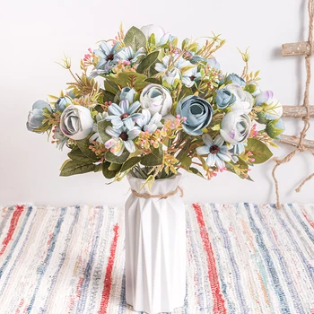 Europa-Vintage Kunstig Silke Daisy Rose Buket Blomster bud Bryllup Hjem Retro Falske Flower Party DIY Dekoration Holde Flow