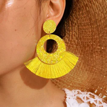 Europæiske og Amerikanske Grænseoverskridende Ornament Boheme-Mode Paillet Øreringe Enkel Fan-Formet Kvast Øreringe Kvindelige