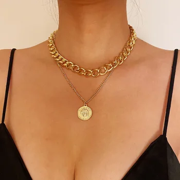 Europæiske og Amerikanske hot sælge smykker med enkle retro metal kors dobbelt slange mønt portræt halskæde til kvinder