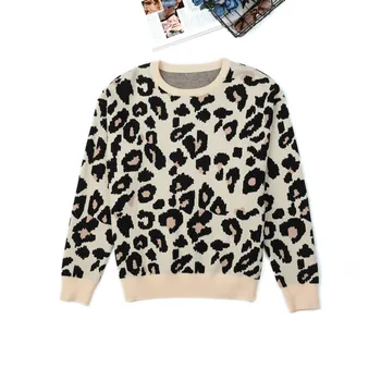 Europæiske og Amerikanske new efteråret leopard print langærmet base sweater mode trend Slank alle-match kvinders pullover top