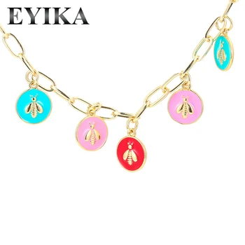 EYIKA Mode Flere Hjertet Små Vedhæng Link Kæde Halskæde i Guld Mixcolor Emalje Poleret Choker Kvinder Smykker til Fest Gave