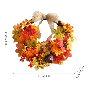 Falder Krans Kunstige Maple Leaf Krans med bånd til Thanksgiving Halloween Festival Dør, Vindue, Væg Udsmykning