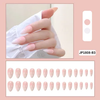 Falske Negle Lang Spids Pink og Hvid Gradient Negle Stickers Færdig Nail Stickers 24 Stk Nail Stickers Med Lim