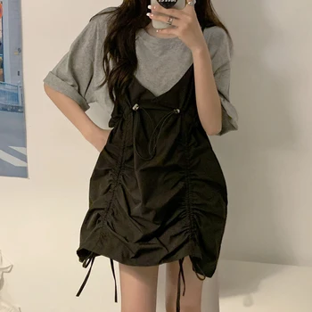 Falske To-stykke Plisseret Kjole Kvindelige Sommeren 2021 Ny koreansk Stil, Kort-langærmet Nederdel Med En-linje-Nederdel Kort Nederdel