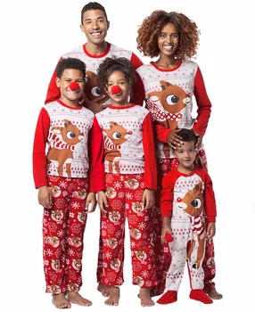 Familie Pyjamas Sæt Jul Mode Voksne Børn Pyjamas sæt Familie Matchende Udstyr Bomuld Nattøj Nattøj Røde Pyjamas