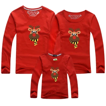 Familien Jul Matchende Tøj Fuld Ærme Mor-Datter-T-shirts Elf Julemanden Rensdyr, Elg Print Tees Røde Pyjamas Top