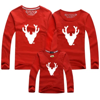 Familien Jul Matchende Tøj Fuld Ærme Mor-Datter-T-shirts Elf Julemanden Rensdyr, Elg Print Tees Røde Pyjamas Top