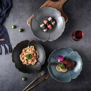 FANCITY Fremhævede husstand Vestlige service, kreative uregelmæssigt mønster, Japansk keramik lavvandede skål, skål ris, salat