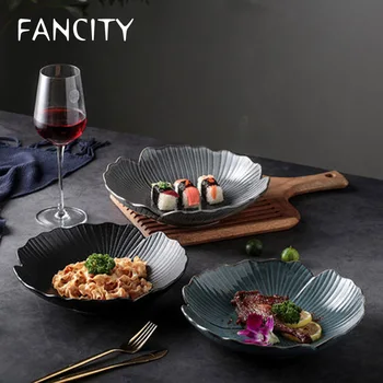 FANCITY Fremhævede husstand Vestlige service, kreative uregelmæssigt mønster, Japansk keramik lavvandede skål, skål ris, salat
