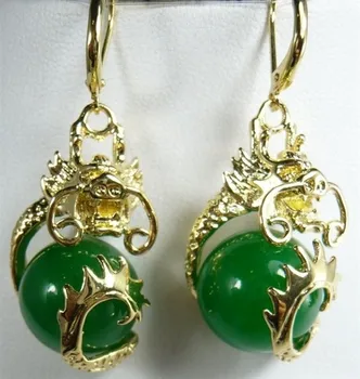 Fancy 12 mm grøn jade dragon øreringe