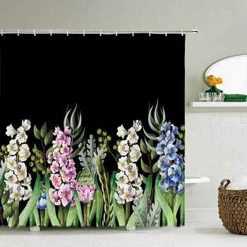 Farve Blomster, Planter badeforhæng Badeværelse Vandtæt Polyester badeforhæng Stor Størrelse 240X180 3D-Print Badekar Gardiner