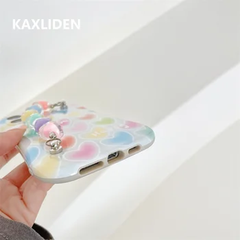 Farve Kærlighed Hjerte Kæde Phone Case For iphone 12 11 Pro Max 7 8 plus X XR XS Max Cover Mode 3D-Ear-Design Silikone Tilfælde Funda