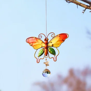 Farve Maleri Dragonfly Butterfly Fugl Krystal Vedhæng Have Hængende Decors Farverige Perle Dråbe Lysekrone Indretning