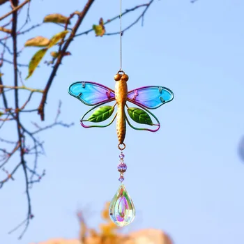 Farve Maleri Dragonfly Butterfly Fugl Krystal Vedhæng Have Hængende Decors Farverige Perle Dråbe Lysekrone Indretning