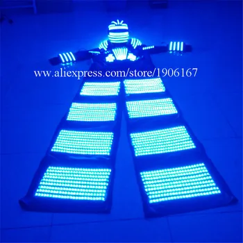 Farverig LED Lysende Stylte Robot Kostume Med LED Hjelm Belyst Tøj Voksende Lys Kryoman Ballroom Robot, der Passer