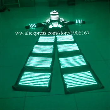 Farverig LED Lysende Stylte Robot Kostume Med LED Hjelm Belyst Tøj Voksende Lys Kryoman Ballroom Robot, der Passer