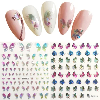 Farverige 3D Butterfly Flower Nail Art Stickers Selvklæbende Skydere Butterfly Søm Overførsel Decals Folier DIY Nail Wraps Dekoration