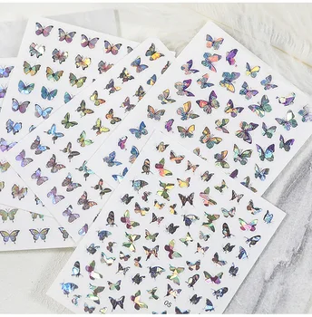 Farverige 3D Butterfly Flower Nail Art Stickers Selvklæbende Skydere Butterfly Søm Overførsel Decals Folier DIY Nail Wraps Dekoration