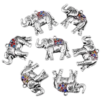 Farverige Glasperler Dejlige Elefant Vedhæng I Sølv Farve Dyr Charms Til Smykker At Gøre Halskæde Tilbehør