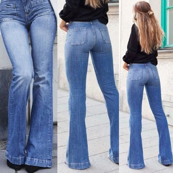 Fashion Jeans Kvinder Slim Denim Bukser Lomme, Høj Talje Jeans Bukser Kvinder Casual Bukser Kvinder Tøj Flare Pants Kvinder