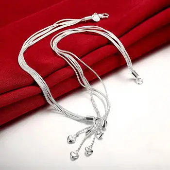 Fashion Kvinder 925 Sterling Sølv kvaster hængende hjerte Armbånd halskæde Smykker sæt Part Julegave Pige student, bryllup