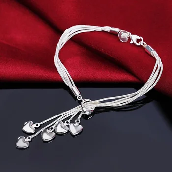 Fashion Kvinder 925 Sterling Sølv kvaster hængende hjerte Armbånd halskæde Smykker sæt Part Julegave Pige student, bryllup