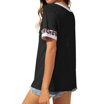 Fashion Simpel V-Hals Kvinders Top Sommeren Afslappet Leopard Farvet Bomuld kortærmet T-Shirt