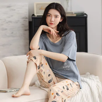 Fashion style, enkel kvinder female bomuld kortærmet dame pyjamas, der passer cute pyjamas sæt tøj hjem