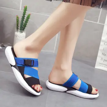Fashion åben tå sports sandaler, T-formet spænde tyk hæl platform sko 2020 kvinders sommeren fladskærms casual sko til kvinder tøfler