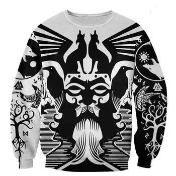 Fashionable Odin Tatoveringer Sweatshirt 3D-print Unisex casual Zip Hoodie casual Street hip hop Hættetrøje