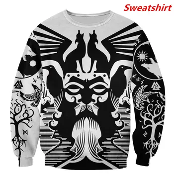 Fashionable Odin Tatoveringer Sweatshirt 3D-print Unisex casual Zip Hoodie casual Street hip hop Hættetrøje